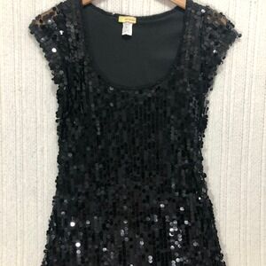 Wildcat Black Sequin Mini Dress Cap Sleeve Scoop‎ Neck Small